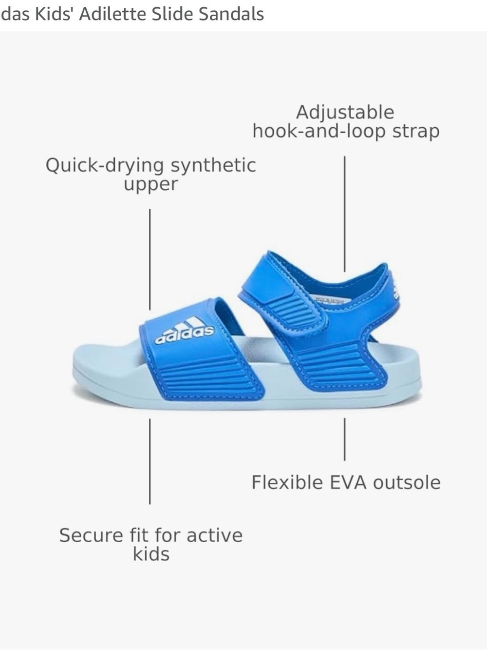 adidas Kids black Adilette Sandals - Picture 9 of 10